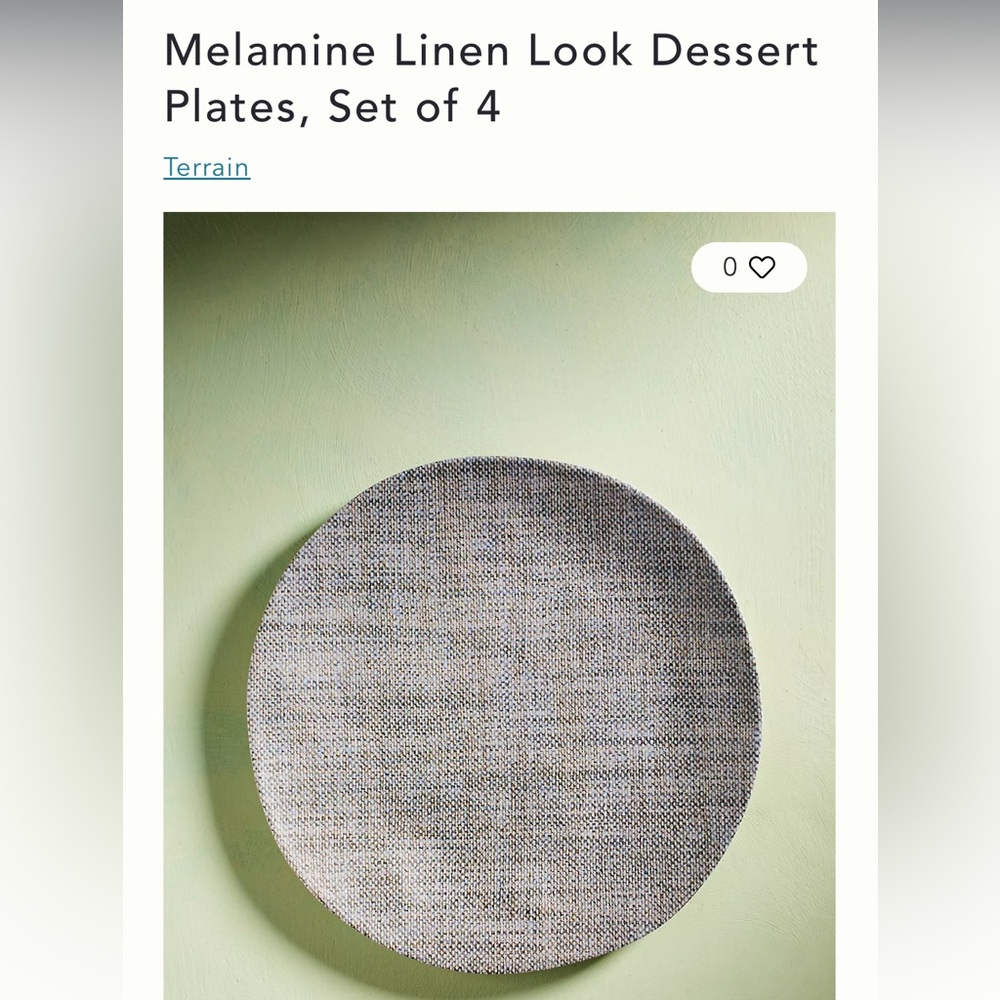 🆕 Melamine Linen Look Dessert Plates, Set of 4 from Terrain